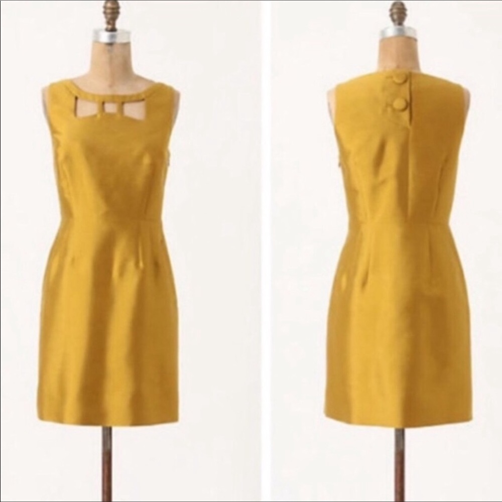 Anthropologie Maeve yellow gold Silk Dress